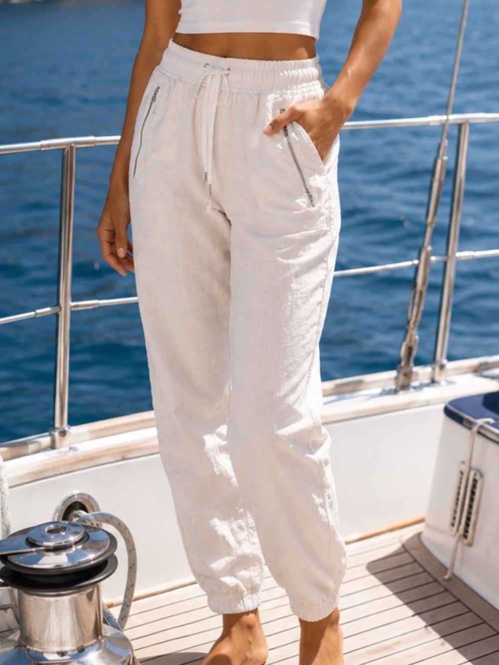 Athleta White Cabo Linen Jogger Trouser Pants
